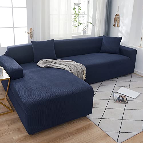 ABUKJM 2 Stück Sofabezüge 3-Sitzer und 3-Sitzer, für Wohnzimmer Sofa überzug l Form, Haustier Kinder sofabezug ecksofa, All Inclusive pflegeleicht, Passend für die meisten Sofas,Navy blau von ABUKJM