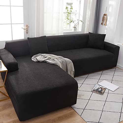 ABUKJM 2 Stück Sofabezüge 3-Sitzer und 3-Sitzer, für Wohnzimmer Sofa überzug l Form, Haustier Kinder sofabezug ecksofa, All Inclusive pflegeleicht, Passend für die meisten Sofas,Schwarz von ABUKJM