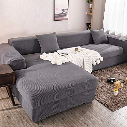 ABUKJM Couch überzug ecksofa elastische sofaüberwurf l Form maiskorn universal sofabezug staubschutz All-Inclusive Stretch sofabezug, Recliner Sofabezüge,Light Gray,3-Seater 185-230cm von ABUKJM