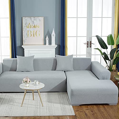 ABUKJM Couch überzug ecksofa elastische sofaüberwurf l Form maiskorn universal sofabezug staubschutz All-Inclusive Stretch sofabezug, Recliner Sofabezüge,Smoky Gray,3-Seater 185-230cm von ABUKJM