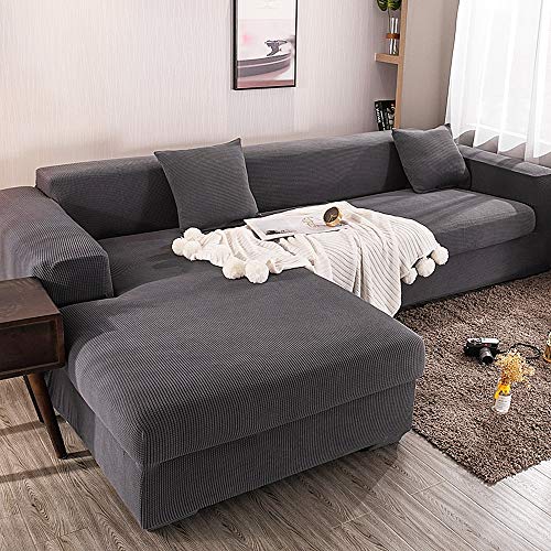 ABUKJM Couchbezug l Form Stretch sofabezug maiskorn weicher und bequemer Stoff staubdicht All-Inclusive sofabezug ecksofa, Für Sofaschutz im Wohnzimmer,Dark Gray,4-Seater 230-300cm von ABUKJM