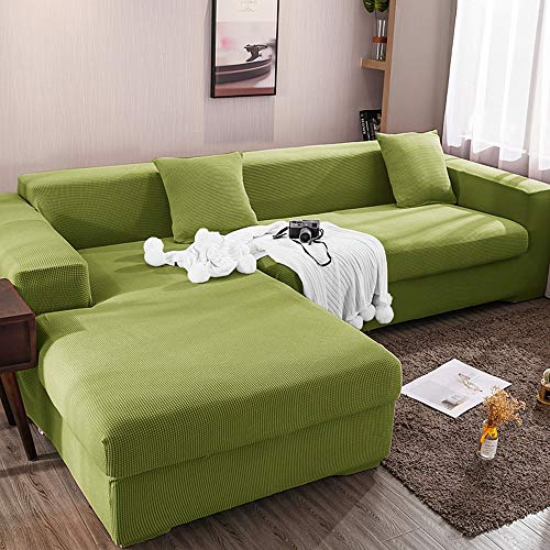 ABUKJM Couchbezug l Form Stretch sofabezug maiskorn weicher und bequemer Stoff staubdicht All-Inclusive sofabezug ecksofa, Für Sofaschutz im Wohnzimmer,Green,4-Seater 230-300cm von ABUKJM