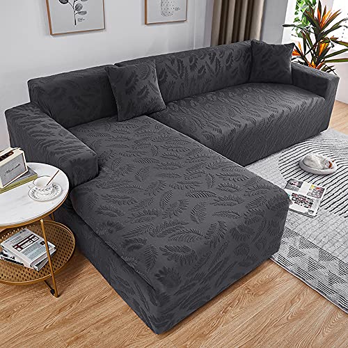 ABUKJM Jacquard Stretch sofabezug l Form, Wohnzimmer Kombination vollpaket Sofa überzug ecksofa, Vier Jahreszeiten Universal, Geeignet für die meisten Sofas (Dark Gray,3 Seater 190-230cm) von ABUKJM