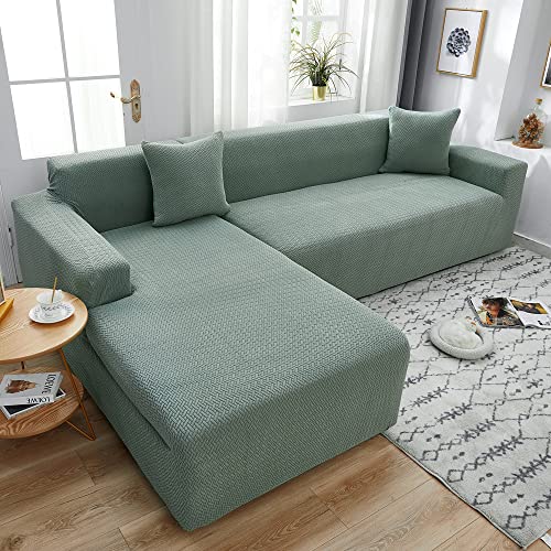 ABUKJM Sofa überzug ecksofa l Form,Jacquard Stretch sofabezug für ledersofa,Moderne Wohnzimmer Sofa Heimdekoration, Maschinenwaschbar,Geeignet für die meisten Sofas,Matcha Green,2 Seater 145-185cm von ABUKJM