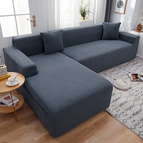 ABUKJM Sofabezug ecksofa Jacquard Samt schützende Sofa überzug für das Wohnzimmer, All-Inclusive couchbezug Stretch, Weicher und bequemer Stoff, Maschinenwaschbar,Dark Gray,3 Seater 190-230cm von ABUKJM