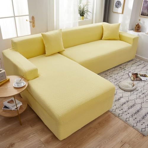ABUKJM Sofabezug l Form, Sofaschoner für Wohnzimmer, Bequemer Stoff, rutschfest, pillingfrei, maschinenwaschbar, Passend für die meisten modularen Sofas,Yellow,3 Seater 190-230cm von ABUKJM