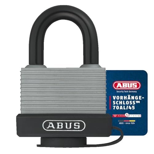 ABUS Vorhängeschloss 70AL/45 aus massivem Aluminium - wetterfest - mit Schutzkappe und Kunststoffummantelung - gleichschließend 6401 - Silber ABUS Vorhängeschloss 70AL/45 aus massivem Aluminium - wetterfest - mit Schutzkappe und Kunststoffummantelung - gleichschließend 6401 - Silber von ABUS