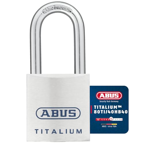 ABUS Titalium Vorhängeschloss 80TI/40HB40 gl.-8011 - gleichschließend und mit hohem Bügel - leichter Schlosskörper aus Spezial-Aluminium - ABUS-Sicherheitslevel 6 - Silber ABUS Titalium Vorhängeschloss 80TI/40HB40 gl.-8011 - gleichschließend und mit hohem Bügel - leichter Schlosskörper aus Spezial-Aluminium - ABUS-Sicherheitslevel 6 - Silber von ABUS