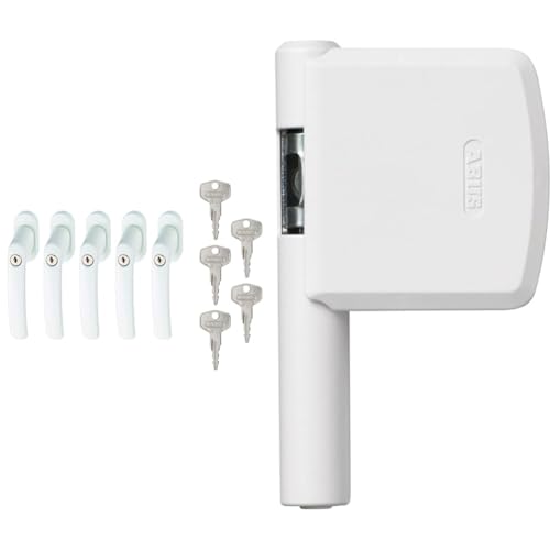 ABUS Abschließbarer Fenstergriff FG200 AB208-5er Set & Scharnierseitensicherung FAS101 - Fenster-Zusatzschloss für die Scharnierseite Sicherheitslevel 10-24490 - Weiß von ABUS