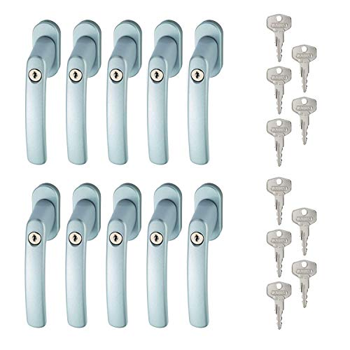 ABUS Abschließbarer Fenstergriff FG200 AB208 - 10er Set - Fensterknauf mit Druckzylinder, gleichschließend - ABUS-Sicherheitslevel 3 - 88561 - Silber von ABUS