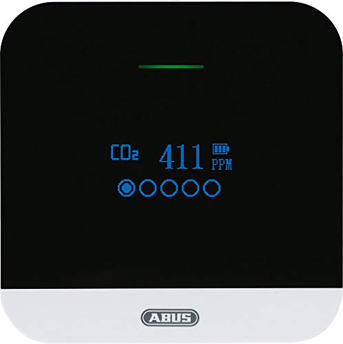 ABUS CO2-Melder - CO2WM110 AirSecure - Messgerät für Luftqualität, Luftfeuchtigkeit und Temperatur im Raum - mit Alarm und CO2-Ampel - 10-Jahres-Sensor von ABUS