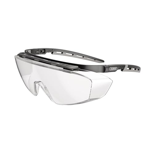ABUS Schutzbrille Dapteo mit UV-Schutz - Überbrille für Brillenträger - Persönliche Schutzausrüstung - erfüllt die Normen EN 166, EN 170, ANSI Z87.1 - klare Gläser, Farbe schwarz-grau von ABUS