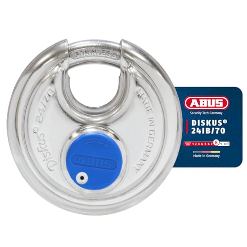 ABUS Diskus Vorhängeschloss 24IB/70 aus Edelstahl - mit 360° Rundumschutz - zur Sicherung bei starken Witterungseinflüssen - 35044 - ABUS-Sicherheitslevel 8 - Silber/Blau ABUS Diskus Vorhängeschloss 24IB/70 aus Edelstahl - mit 360° Rundumschutz - zur Sicherung bei starken Witterungseinflüssen - 35044 - ABUS-Sicherheitslevel 8 - Silber/Blau von ABUS