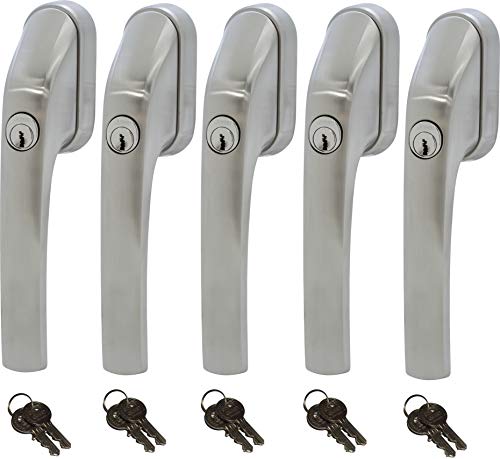 ABUS FG300 ER, abschließbarer Fenstergriff in Edelstahl-Optik, im Set 5 Stück alle gleichschließend AL0145 mit insgesamt 10 Schlüssel von ABUS