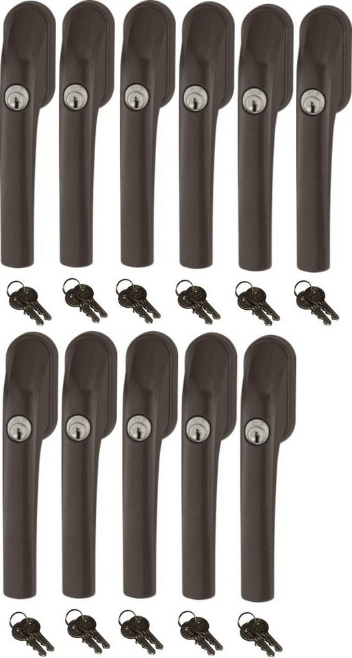 ABUS Fenstergriff Abus FG300 abschließbarer Fenstergriff weiß, silber, braun, gleichschließend, AL0089 mit 2 Schlüssel pro Griff, 11er Set von ABUS