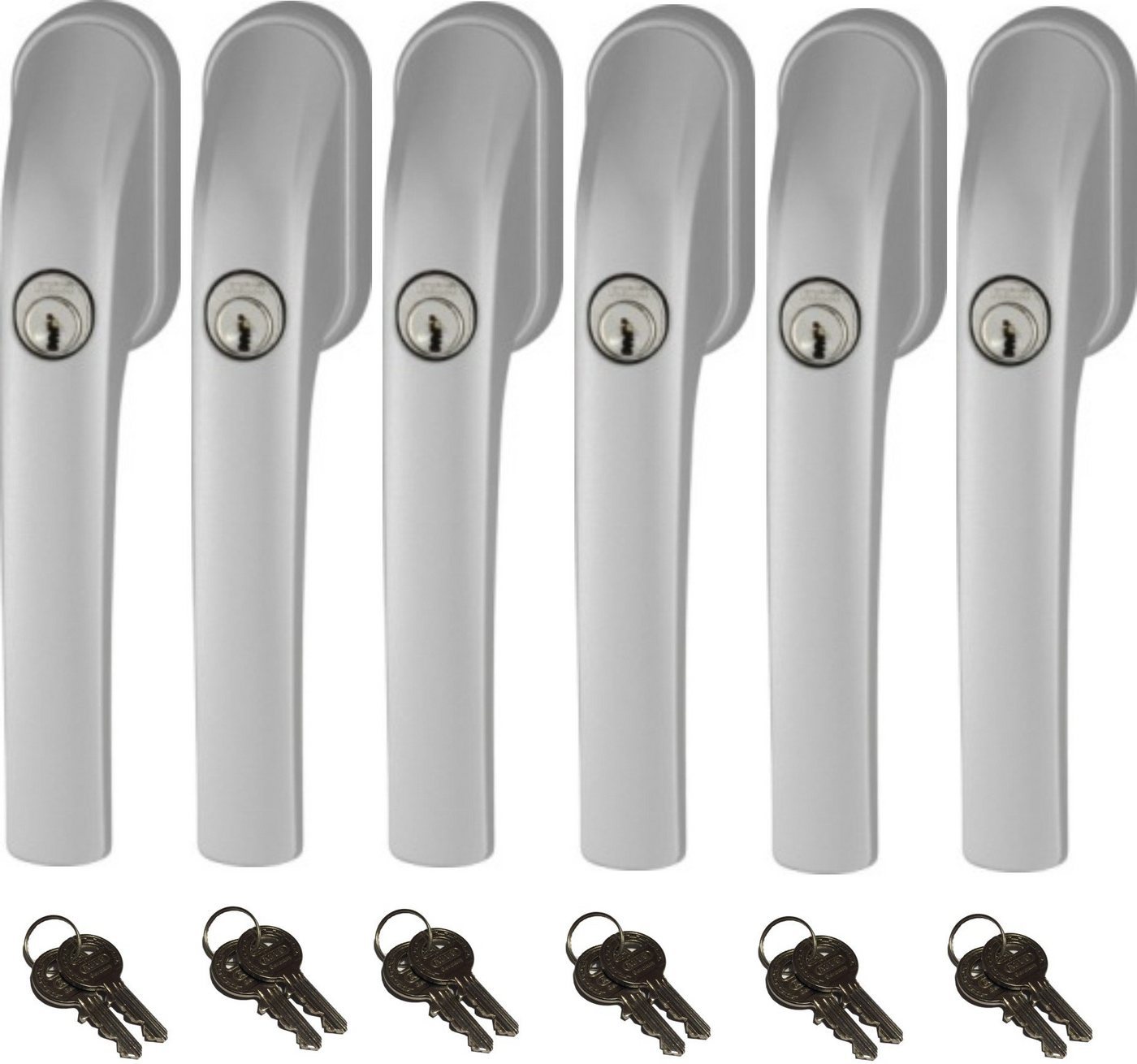 ABUS Fenstergriff Abus FG300 abschließbarer Fenstergriff weiß, silber, braun, gleichschließend, AL0089 mit 2 Schlüssel pro Griff, 6er Set von ABUS