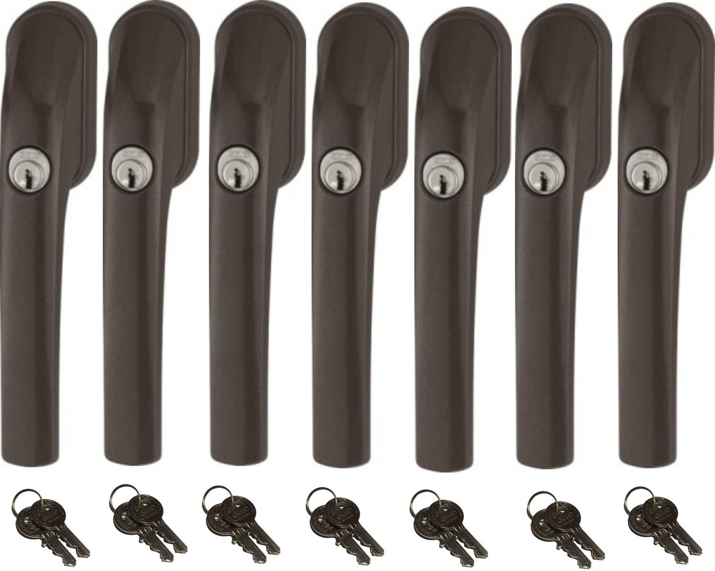 ABUS Fenstergriff Abus FG300 abschließbarer Fenstergriff weiß, silber, braun, gleichschließend, AL0089 mit 2 Schlüssel pro Griff, 7er Set von ABUS