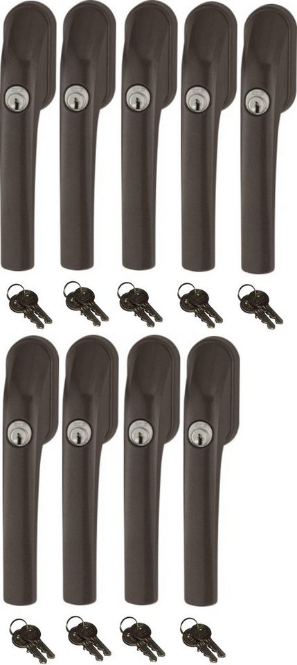 ABUS Fenstergriff Abus FG300 abschließbarer Fenstergriff weiß, silber, braun, gleichschließend, AL0089 mit 2 Schlüssel pro Griff, 9er Set von ABUS