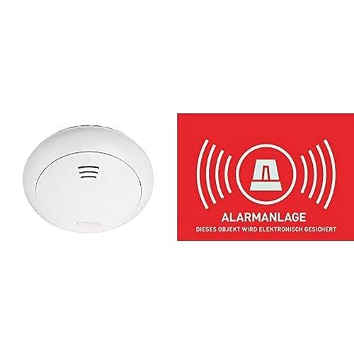 ABUS Funk-Rauchmelder Smartvest Erweiterung der Funk-Alarmanlage inkl. Hitze Detektion, Batteriebetrieben,für Wohnräume, weiß, Warnaufkleber AU1323 Alarm ohne Logo 74 x 52,5 mm reflektierend von ABUS