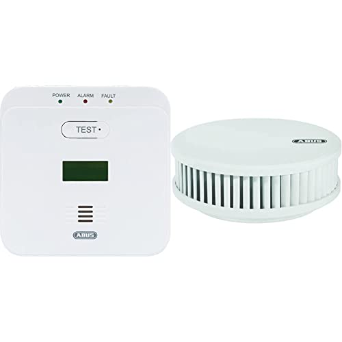 ABUS Kohlenmonoxid-Warnmelder COWM510 - CO-Melder mit 85 dB lautem Alarm, Prüftaste, 10-Jahres-Sensor & LCD Display - Weiß & Rauchmelder RWM250 mit 12-Jahres-Batterie & Hitzewarnfunktion - Weiß von ABUS
