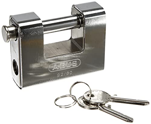 ABUS Monobloc Vorhängeschloss 92/80 - Messing-Schloss mit Stahlmantel - für Automaten, Rollgitter u. v. m. - mit dickem Bolzen - ABUS-Sicherheitslevel 8 - Silber von ABUS