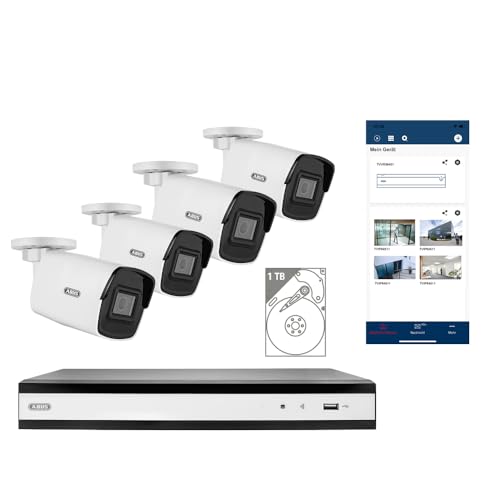 ABUS TVVR36401 ALL-IN-ONE-SET aus vier PoE-Überwachungskameras für den Innen-/Außenbereich - Komplett-Set mit Netzwerkvideorekorder (NVR) und 4 PoE Mini-Tube-Kameras - 94459 von ABUS