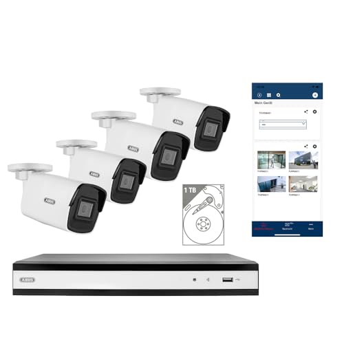ABUS Überwachungskamera-Set inklusive 4x 4-Megapixel-PoE-Mini-Tube-Kamera, 4-Kanal-Rekorder mit 1-TB-Festplatte, zur Personenerkennung, Fahrzeugerkennung, Aufnahme innen & outdoor (IP67), TVVR36444T von ABUS