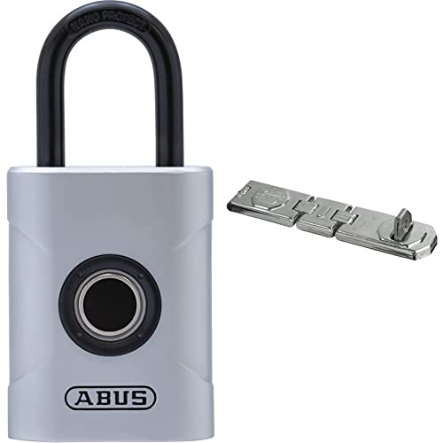 ABUS Touch 57/45 Fingerabdruck-Schloss - schlüsselloses, wetterfestes Vorhängeschloss - Silber, 45mm & Gelenk-Überfalle 110/195 - Vorrichtung für Vorhängeschlösser - 32173 - Silberfarben von ABUS