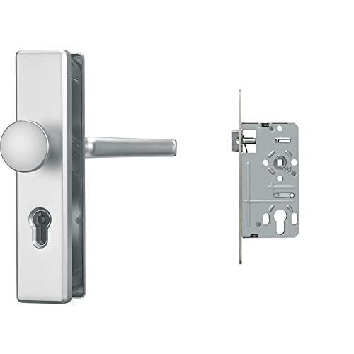 ABUS Tür-Schutzbeschlag KLS114 F1, aluminium, 210327 & Einsteckschloss ESK PZ2 Universal S silber 58393 von ABUS