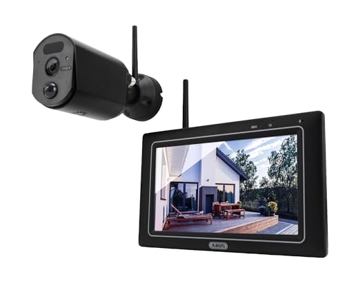ABUS Überwachungskamera EasyLook BasicSet PPDF17000 – Kamera + tragbarer Monitor mit Touchscreen - einfache Handhabung, Alarm- und Aufnahme-Modus, Gegensprechfunktion, Nachtsicht, Schwarz, 1080p von ABUS