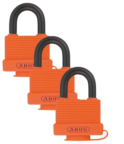 ABUS Vorhängeschloss 70AL/45 aus massivem Aluminium - wetterfest - mit Schutzkappe und Kunststoffummantelung - gleichschließend 6401 - Orange (Packung mit 3) von ABUS