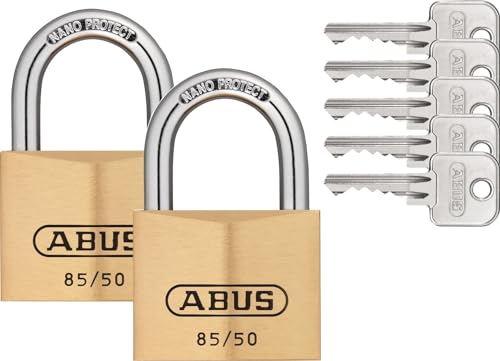 ABUS Vorhängeschloss Messing 85/50 2er Set mit 5 Schlüssel gleichschließend in Schließung 2701 - gehärteter Stahlbügel, nano protect - wetterfest -… ABUS Vorhängeschloss Messing 85/50 2er Set mit 5 Schlüssel gleichschließend in Schließung 2701 - gehärteter Stahlbügel, nano protect - wetterfest -… von ABUS
