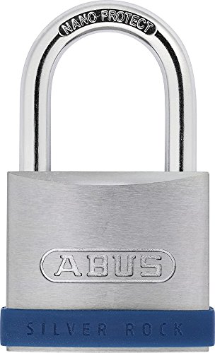 ABUS Vorhängeschloss Silver Rock 5/55 aus massivem Zink - mit Silikon Schutzrahmen - Kellerschloss u. v. m - ABUS-Sicherheitslevel 7 - Blau/Silber von ABUS