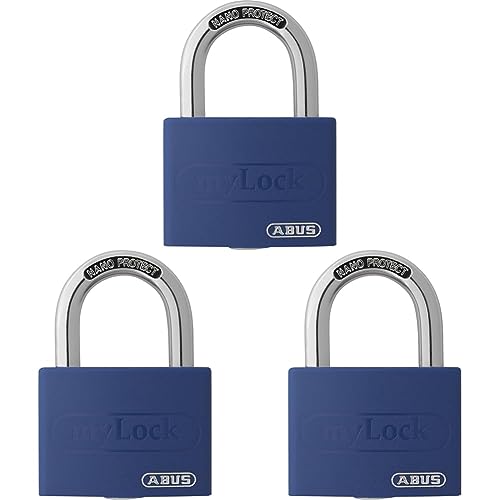 ABUS Vorhängeschloss T65AL/40 myLOCK - individuell beschreibbar - Spindschloss - massiver Aluminium-Schlosskörper - ABUS-Sicherheitslevel 5 - Blau (Packung mit 3) von ABUS