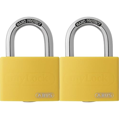 ABUS Vorhängeschloss T65AL/40 myLOCK - individuell beschreibbar - Spindschloss - massiver Aluminium-Schlosskörper - ABUS-Sicherheitslevel 5 - Gelb (Packung mit 2) von ABUS