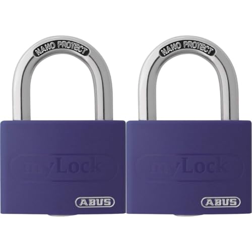 ABUS Vorhängeschloss T65AL/40 myLOCK - individuell beschreibbar - Spindschloss - massiver Aluminium-Schlosskörper - ABUS-Sicherheitslevel 5 - Lila (Packung mit 2) von ABUS
