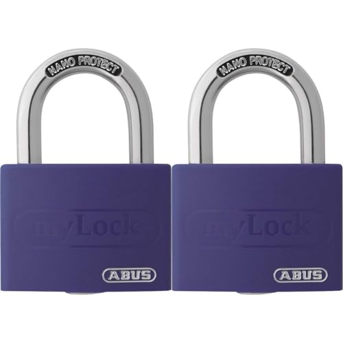 ABUS Vorhängeschloss T65AL/40 myLOCK - individuell beschreibbar - Spindschloss - massiver Aluminium-Schlosskörper - ABUS-Sicherheitslevel 5 - Lila (Packung mit 2) von ABUS