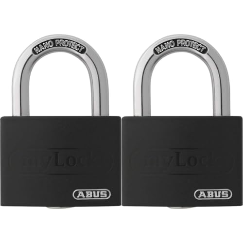 ABUS Vorhängeschloss T65AL/40 myLOCK - individuell beschreibbar - Spindschloss - massiver Aluminium-Schlosskörper - ABUS-Sicherheitslevel 5 - Schwarz (Packung mit 2) von ABUS