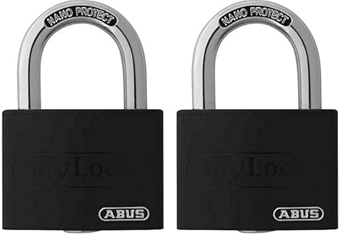 ABUS Vorhängeschloss T65AL/40 myLOCK - individuell beschreibbar - Spindschloss - massiver Aluminium-Schlosskörper - ABUS-Sicherheitslevel 5 - Schwarz (Packung mit 2) von ABUS