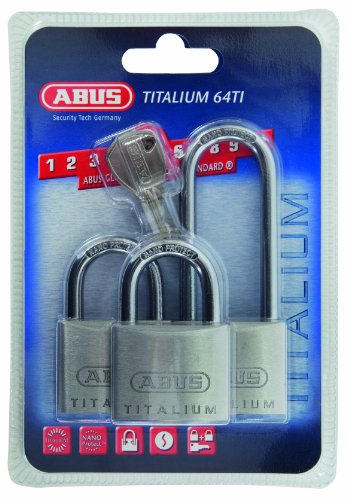 ABUS Vorhängeschloss Titalium 64TI/40 + HB63 - 3er Set, gleichschließend - Kellerschloss mit Schlosskörper aus Spezial-Aluminium - gehärteter Stahlbügel - ABUS-Sicherheitslevel 5 von ABUS