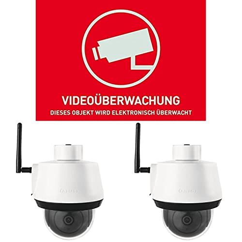 ABUS Warnaufkleber AU1320 Videoüberwachung ohne Logo 148 x 105 mm reflektierend + WLAN Überwachungskamera PPIC42520 - Schwenk Neige Aussen-Kamera, 1 Stück (1er Pack) von ABUS