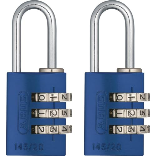 ABUS Zahlenschloss 145/20 Blau - Kofferschloss, Spindschloss u. v. m. - Aluminium-Vorhängeschloss - individuell einstellbarer Zahlencode - ABUS-Sicherheitslevel 3 (Packung mit 2) von ABUS