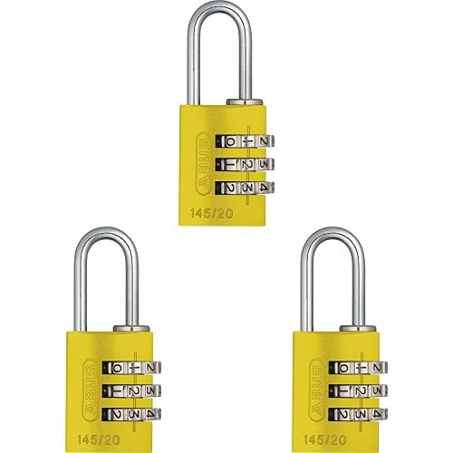 ABUS Zahlenschloss 145/20 Gelb - Kofferschloss, Spindschloss u. v. m. - Aluminium-Vorhängeschloss - individuell einstellbarer Zahlencode - ABUS-Sicherheitslevel 3, 3er Pack von ABUS