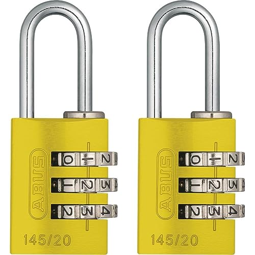 ABUS Zahlenschloss 145/20 Gelb - Kofferschloss, Spindschloss u. v. m. - Aluminium-Vorhängeschloss - individuell einstellbarer Zahlencode - ABUS-Sicherheitslevel 3 (Packung mit 2) von ABUS
