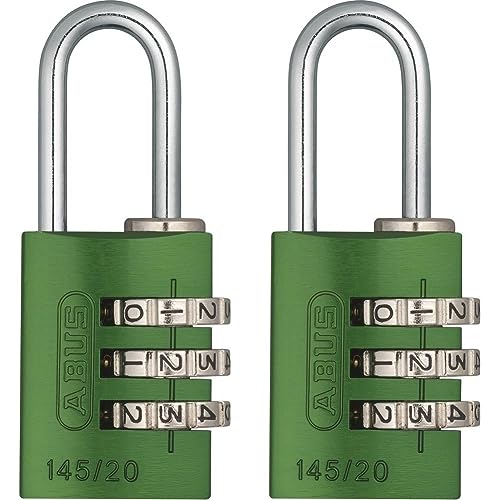 ABUS Zahlenschloss 145/20 Grün - Kofferschloss, Spindschloss u. v. m. - Aluminium-Vorhängeschloss - individuell einstellbarer Zahlencode - ABUS-Sicherheitslevel 3 (Packung mit 2) von ABUS