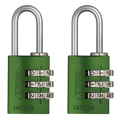 ABUS Zahlenschloss 145/20 Grün - Kofferschloss, Spindschloss u. v. m. - Aluminium-Vorhängeschloss - individuell einstellbarer Zahlencode - ABUS-Sicherheitslevel 3 (Packung mit 2) von ABUS