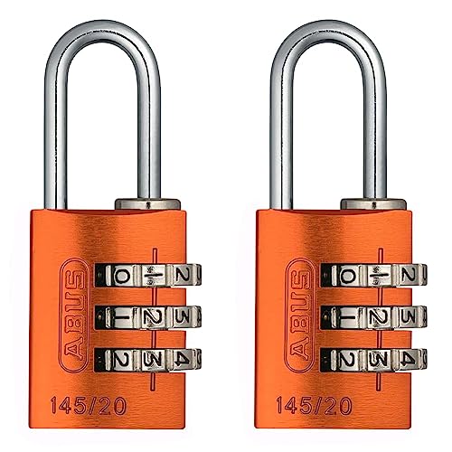 ABUS Zahlenschloss 145/20 Orange - Kofferschloss, Spindschloss u. v. m. - Aluminium-Vorhängeschloss - individuell einstellbarer Zahlencode - ABUS-Sicherheitslevel 3 (Packung mit 2) von ABUS