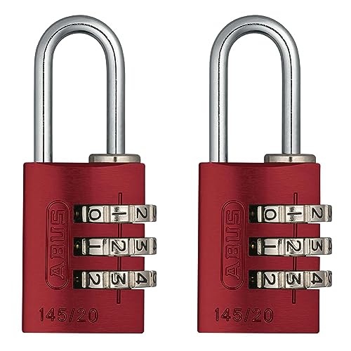 ABUS Zahlenschloss 145/20 Rot - Kofferschloss, Spindschloss u. v. m. - Aluminium-Vorhängeschloss - individuell einstellbarer Zahlencode - ABUS-Sicherheitslevel 3 (Packung mit 2) von ABUS