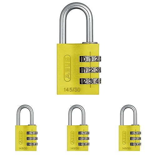 ABUS Zahlenschloss 145/30 Gelb - Kofferschloss, Spindschloss u. v. m. - Aluminium-Vorhängeschloss - individuell einstellbarer Zahlencode - ABUS-Sicherheitslevel 3 (Packung mit 4) von ABUS