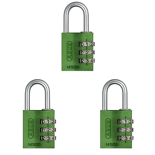 ABUS Zahlenschloss 145/30 Grün - Kofferschloss, Spindschloss u. v. m. - Aluminium-Vorhängeschloss - individuell einstellbarer Zahlencode - ABUS-Sicherheitslevel 3 (Packung mit 3) von ABUS